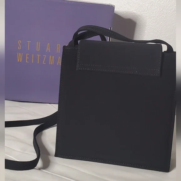NWT STUART WEITZMAN-Small-black Fabric bag -magnetic snap crossbody evening bag - Picture 2 of 13